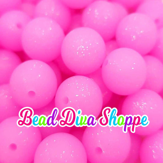 Set of 10 - 15mm - PINK GLITTER - Solid Silicone Beads - Diy Jewelry Making - Beaded Pens - Keychains - Bracelets