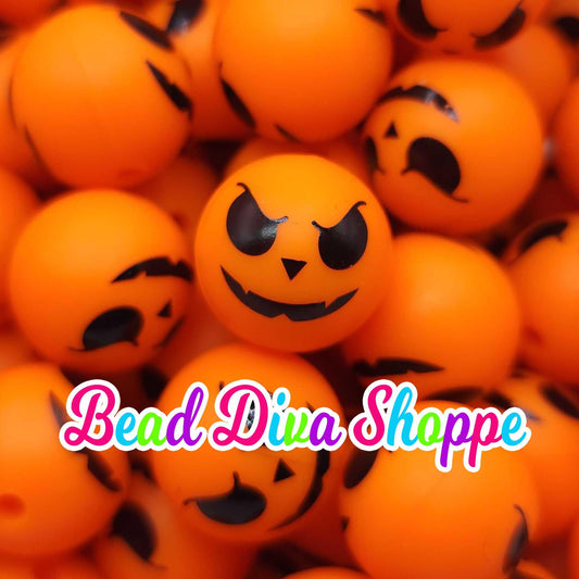 Set of 10 - 15mm - JACK O LATERNS - Round Silicone Beads for Diy and Jewelry Making Supplies - Keychains - Beaded Pens