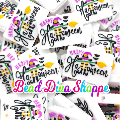 Set of 2 -  30mm X 21mm - HAPPY HALLOWEEN - Focal  Beads - Diy Jewelry Making - Beaded Pens - Keychains - Bracelets