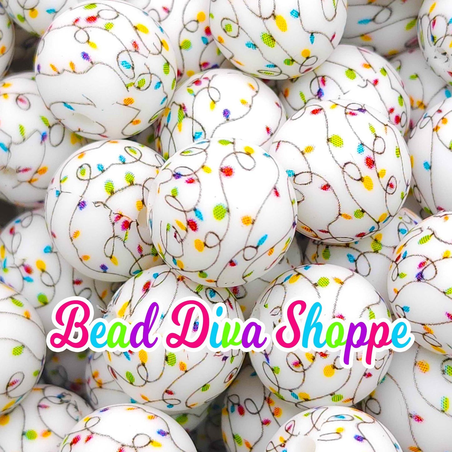 Set of 10 - 15mm - CHRISTMAS LIGHTS - Round Silicone Beads for Diy and Jewelry Making Supplies - Keychains - Beaded Pens