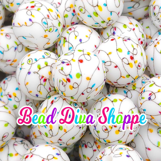 Set of 10 - 15mm - CHRISTMAS LIGHTS - Round Silicone Beads for Diy and Jewelry Making Supplies - Keychains - Beaded Pens