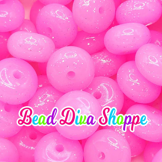 Set of 10 - BUBBLEGUM PINK CONFETTI - 14mm Silicone Abacus Beads - Diy Jewelry Making - Beaded Pens - Keychains - Bracelets