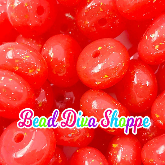 Set of 10 - RED CONFETTI - 14mm Silicone Abacus Beads - Diy Jewelry Making - Beaded Pens - Keychains - Bracelets
