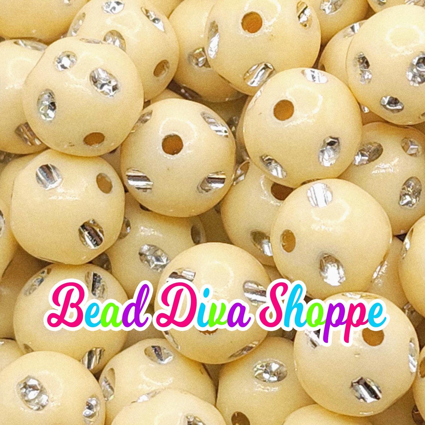 12mm - Set of 50 - BEIGE Bling Beads - Bubblegum - Rhinestone -   Acrylic Beads for DIY and Jewelry Making Supplies