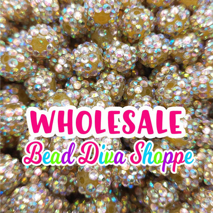 WHOLESALE - Set of 50/100 - 12mm - GOLD RHINESTONE Ab - Round Silicone Beads for Diy and Jewelry Making Supplies - Keychains - Beaded Pens