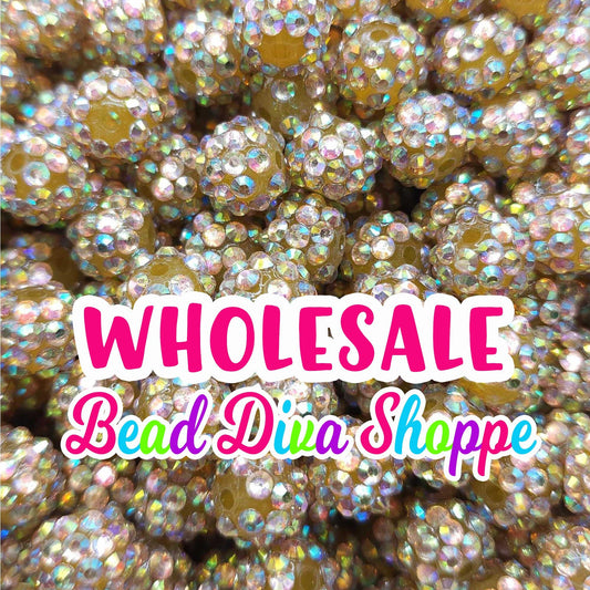 WHOLESALE - Set of 50/100 - 12mm - GOLD RHINESTONE Ab - Round Silicone Beads for Diy and Jewelry Making Supplies - Keychains - Beaded Pens