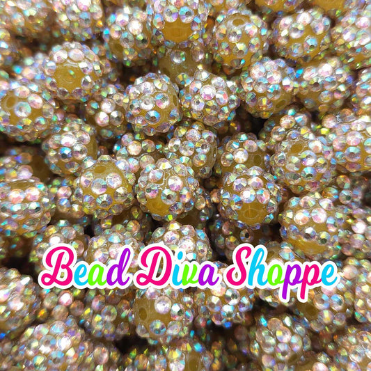 12mm - Set of 10 - GOLD RHINESTONE Beads - Bubblegum - Rhinestone -   Acrylic Beads for DIY and Jewelry Making Supplies