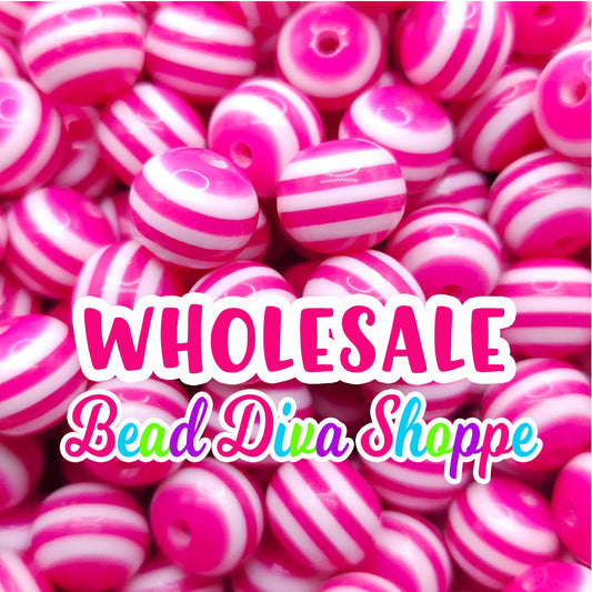 12mm - Set of 50/100 - HOT PINK STRIPED Beads - Bubblegum - Rhinestone -   Acrylic Beads for Diy and Jewelry Making Supplies