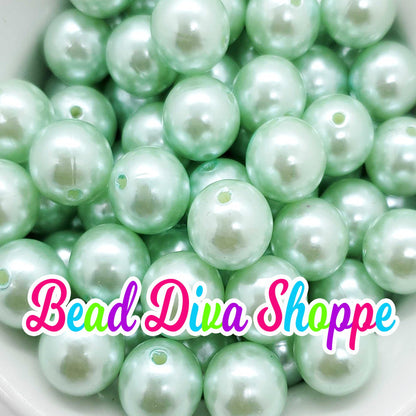 12mm - Set of 10 - MINT GREEN - Pearl Chunky Bubblegum - Round Acrylic Beads for Diy and Jewelry Making Supplies