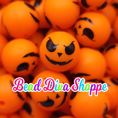 Set of 10 - 15mm - JACK O LATERNS - Round Silicone Beads for Diy and Jewelry Making Supplies - Keychains - Beaded Pens