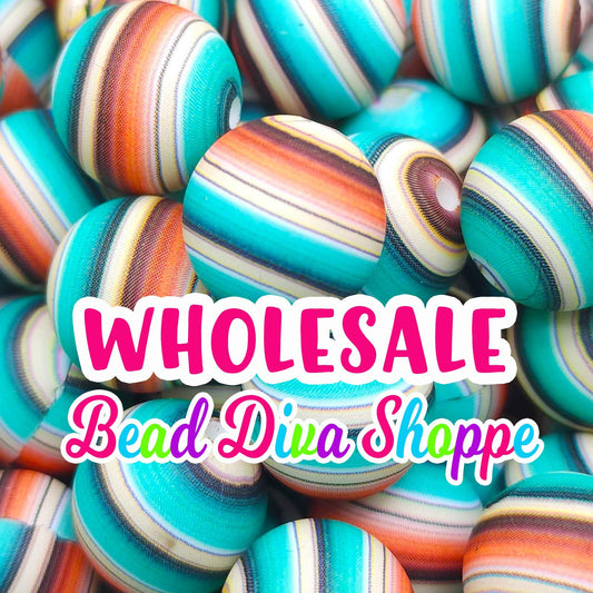 WHOLESALE - Set of 50/100 - 15mm - WESTERN STRIPES - Round Silicone Beads for Diy and Jewelry Making Supplies - Keychains - Beaded Pens