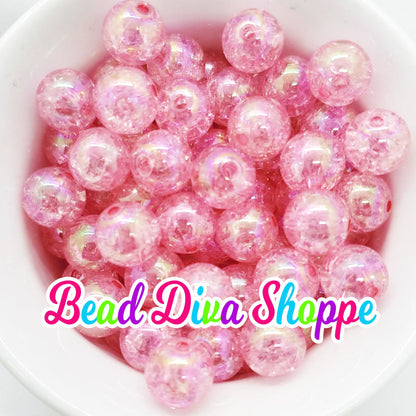 12mm - Set of 10 - PINK - CRACKLE Beads  - Bubblegum - Acrylic Beads for Diy and Jewelry Making Supplies
