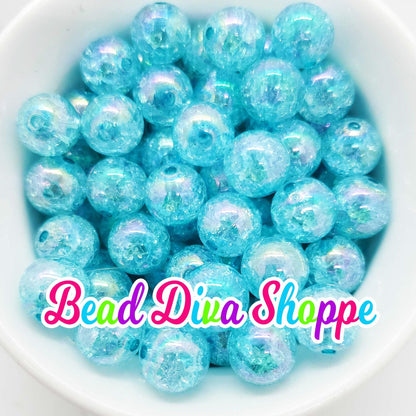 12mm - Set of 10 - TURQUOISE BLUE - CRACKLE Beads  - Bubblegum - Acrylic Beads for Diy and Jewelry Making Supplies
