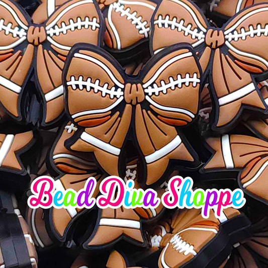 Set of 2 - 28mm x 29mm - FOOTBALL BOW - Focal  Beads - Diy Jewelry Making - Beaded Pens - Keychains - Bracelets
