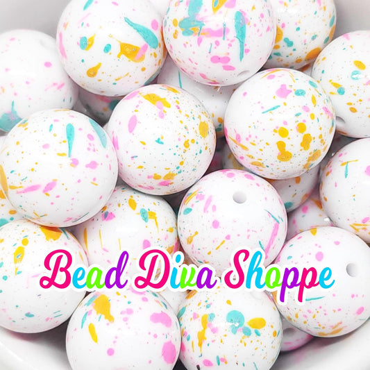 20mm - NEON SPLATTER - Print Beads - Bubblegum - Round Acrylic Beads for Diy and Jewelry Making Supplies