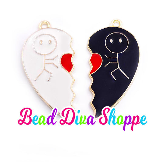 2 - Pieces - 30mmX31mm - LOVERS HEART with RHINESTONES Charms - Beads - Diy - Jewelry - Beaded Pens - Keychains - Bracelets - Cup Charms