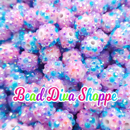 12mm - Set of 10 - PINK / BLUE / PURPLE Rhinestone Beads - Bubblegum - Rhinestone -   Acrylic Beads for Diy and Jewelry Making Supplies