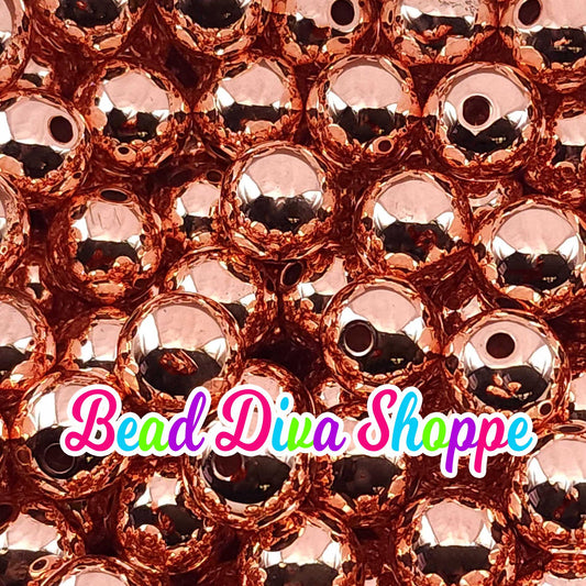 Set of 10 - 16mm - ROSEGOLD - UV - Beads- Bubblegum - Chunky - Round Acrylic Beads for Diy and Jewelry Supplies