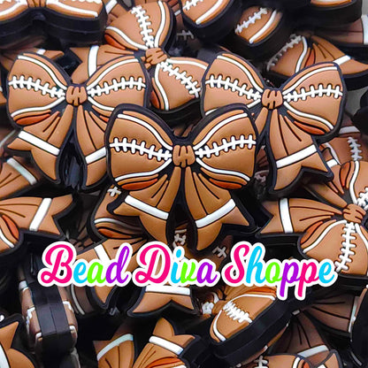Set of 2 - 28mm x 29mm - FOOTBALL BOW - Focal  Beads - Diy Jewelry Making - Beaded Pens - Keychains - Bracelets
