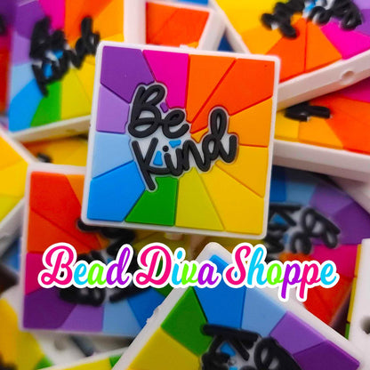 Set of 2 - 30mm X 30mm - BE KIND - Focal  Beads - DIY Jewelry Making - Beaded Pens - Keychains - Bracelets