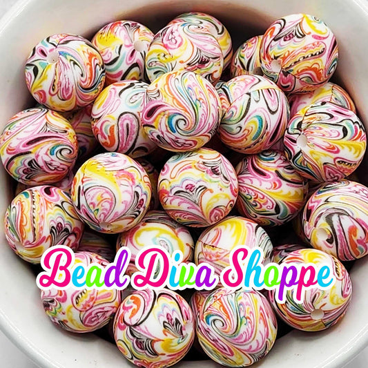 Set of 10 - 15mm - PINK PAISLEY - Round Silicone Beads - Diy Jewelry Making - Beaded Pens - Keychains - Bracelets