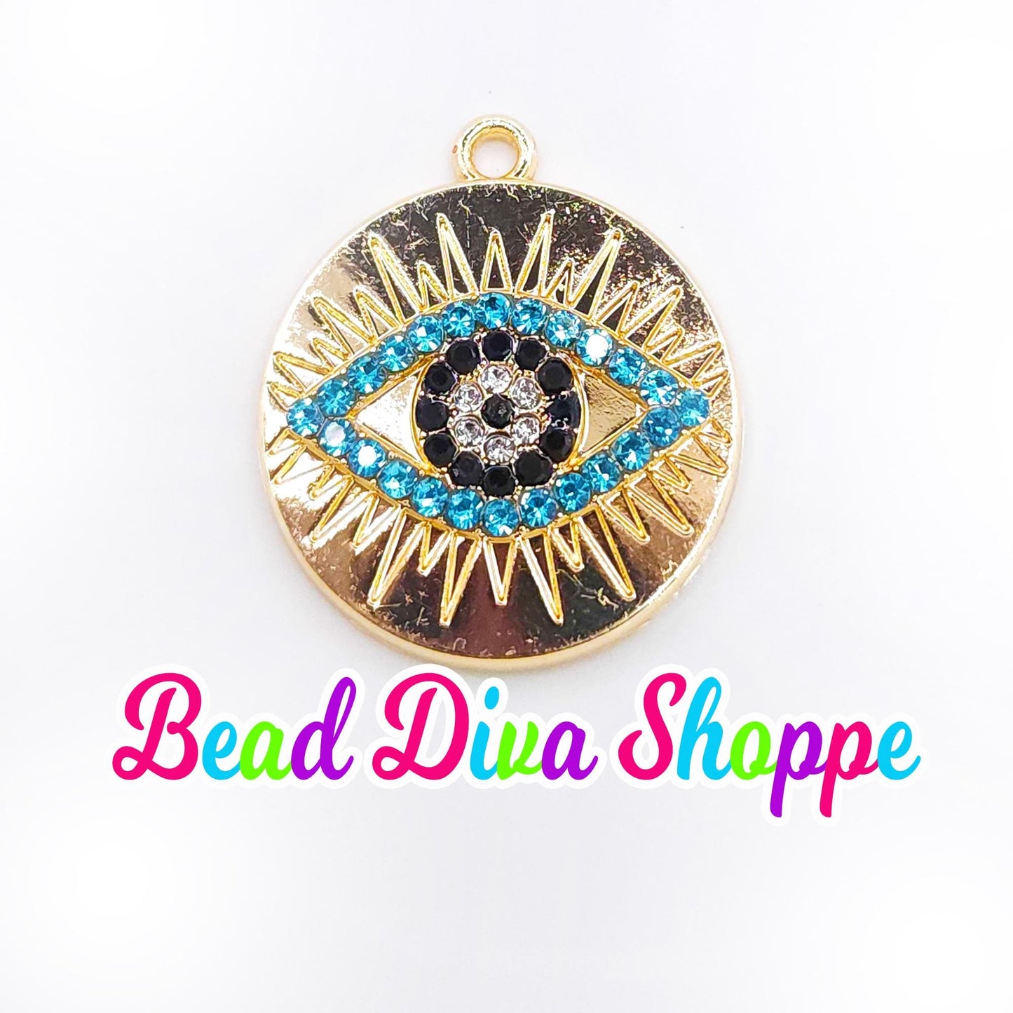 Set of 2 - 21mm - EVIL EYE with RHINESTONES Charms - Beads - Diy - Jewelry - Beaded Pens - Keychains - Bracelets - Cup Charms