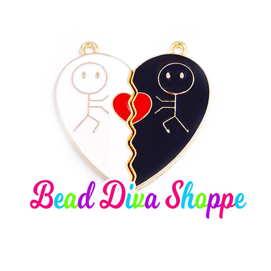 2 - Pieces - 30mmX31mm - LOVERS HEART with RHINESTONES Charms - Beads - Diy - Jewelry - Beaded Pens - Keychains - Bracelets - Cup Charms