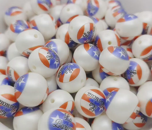 EXCLUSIVE - Set of 10 - 20mm - LA BORICUA Flag - on White Acrylic Beads - Diy Jewelry Making - Beaded Pens - Keychains - Bracelets